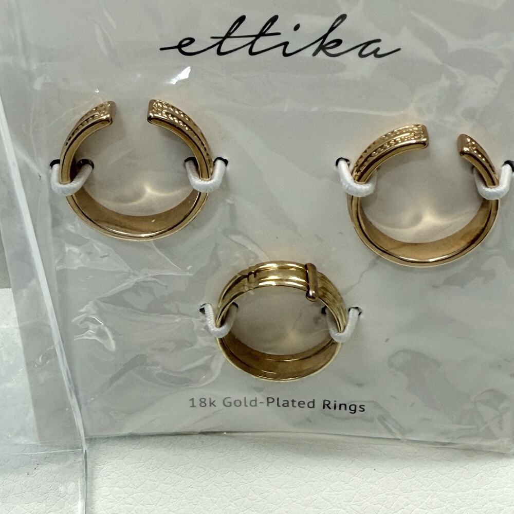 Ettika 18k Gold Plated‎ Rings Size 8 - 2 Open Cuff, 1 Closed Band, Textured